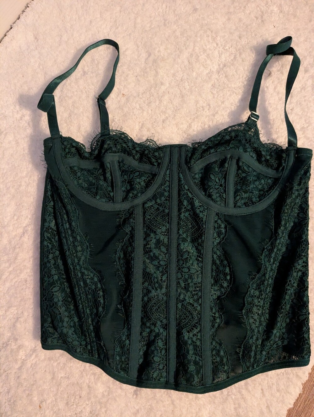Lace Longline Bustier Corset Top - Dark Green